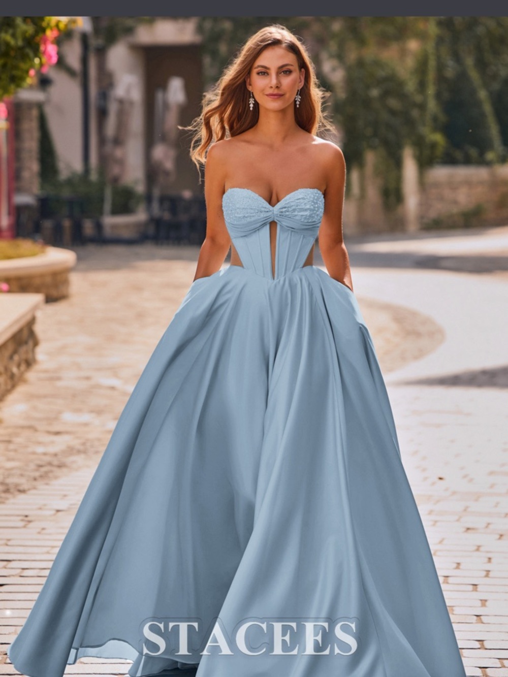 STACEE'S Strapless Powder Blue Ball Gown